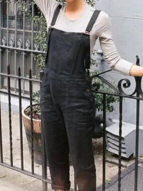 Lily Ashwell Jo Dungarees Black Linen Overalls Wide Leg Size Small